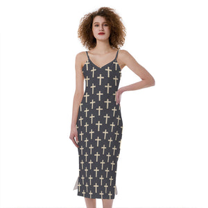 Christian Cross Pattern Print Slim Fit Midi Cami Dress