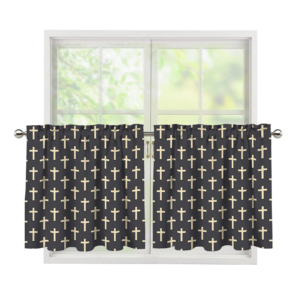 Christian Cross Pattern Print Tier Curtains