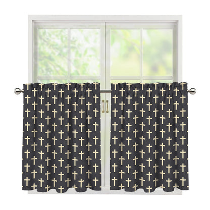 Christian Cross Pattern Print Tier Curtains