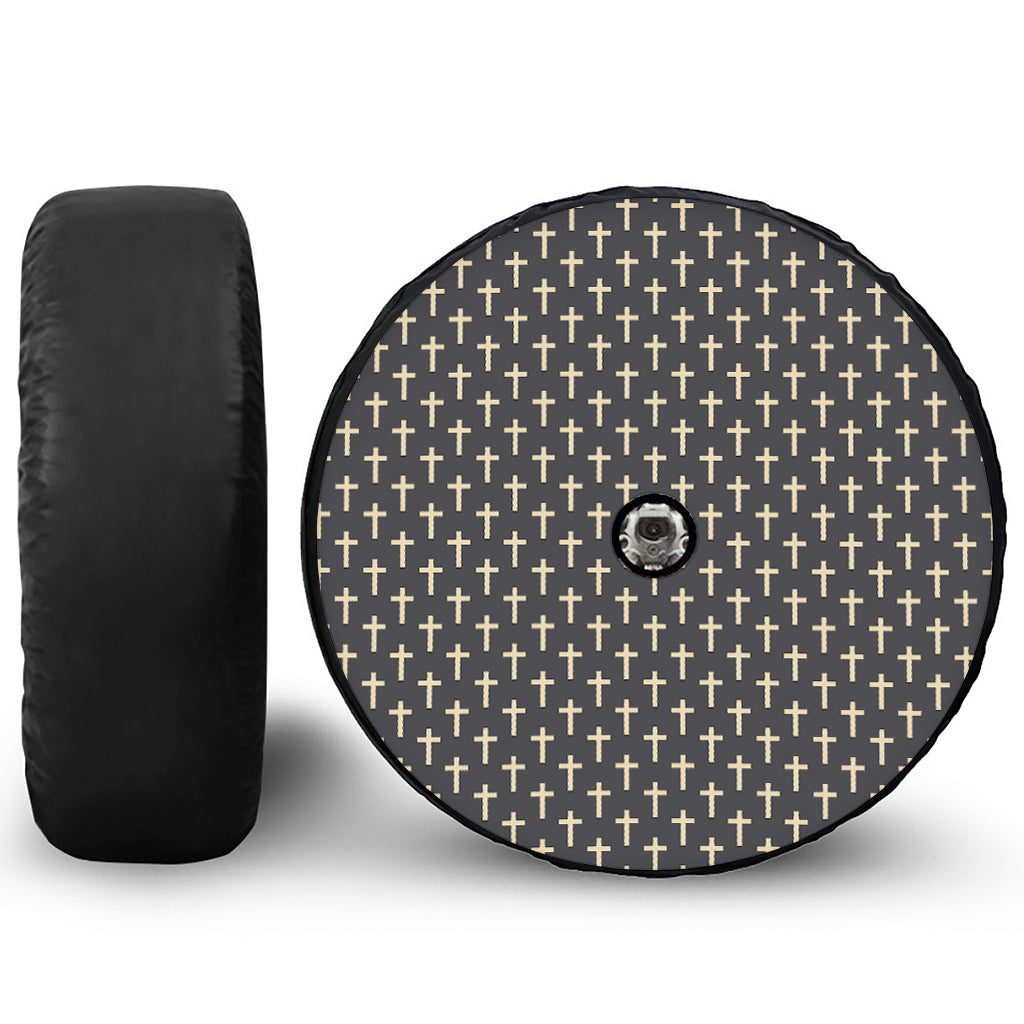 Christian Cross Pattern Print Tire Cover With Camera Hole