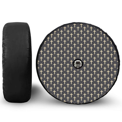 Christian Cross Pattern Print Tire Cover With Camera Hole