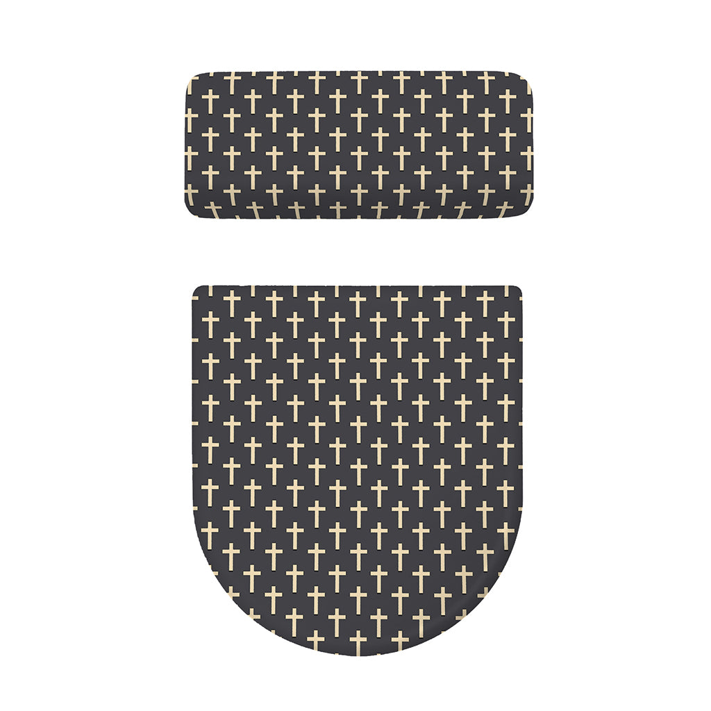 Christian Cross Pattern Print Toilet Lid And Tank Cover Set