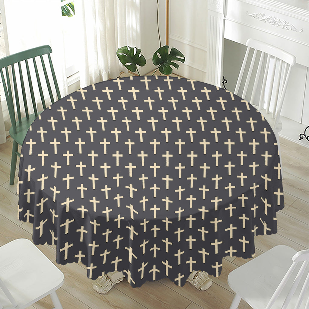 Christian Cross Pattern Print Waterproof Round Tablecloth