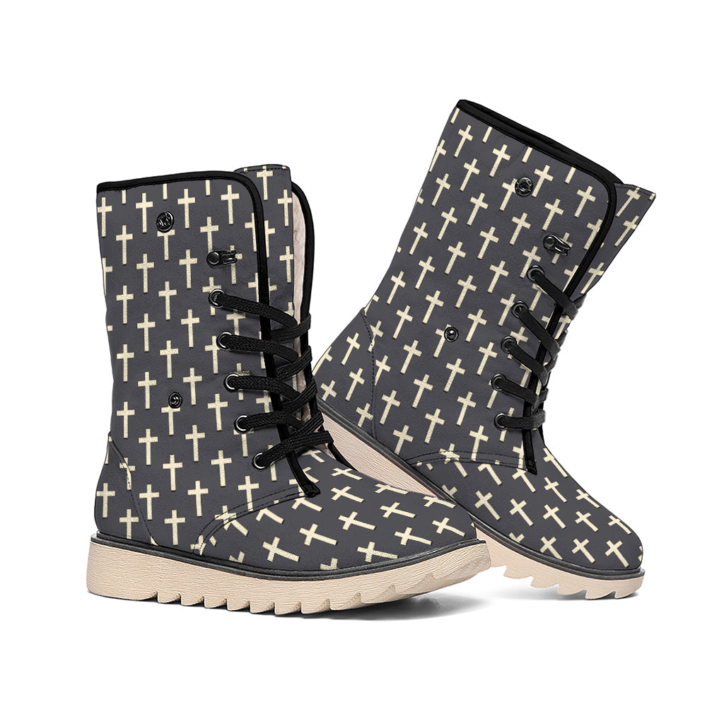 Christian Cross Pattern Print Winter Boots