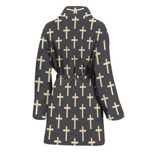 Christian Cross Pattern Print Women's Bathrobe