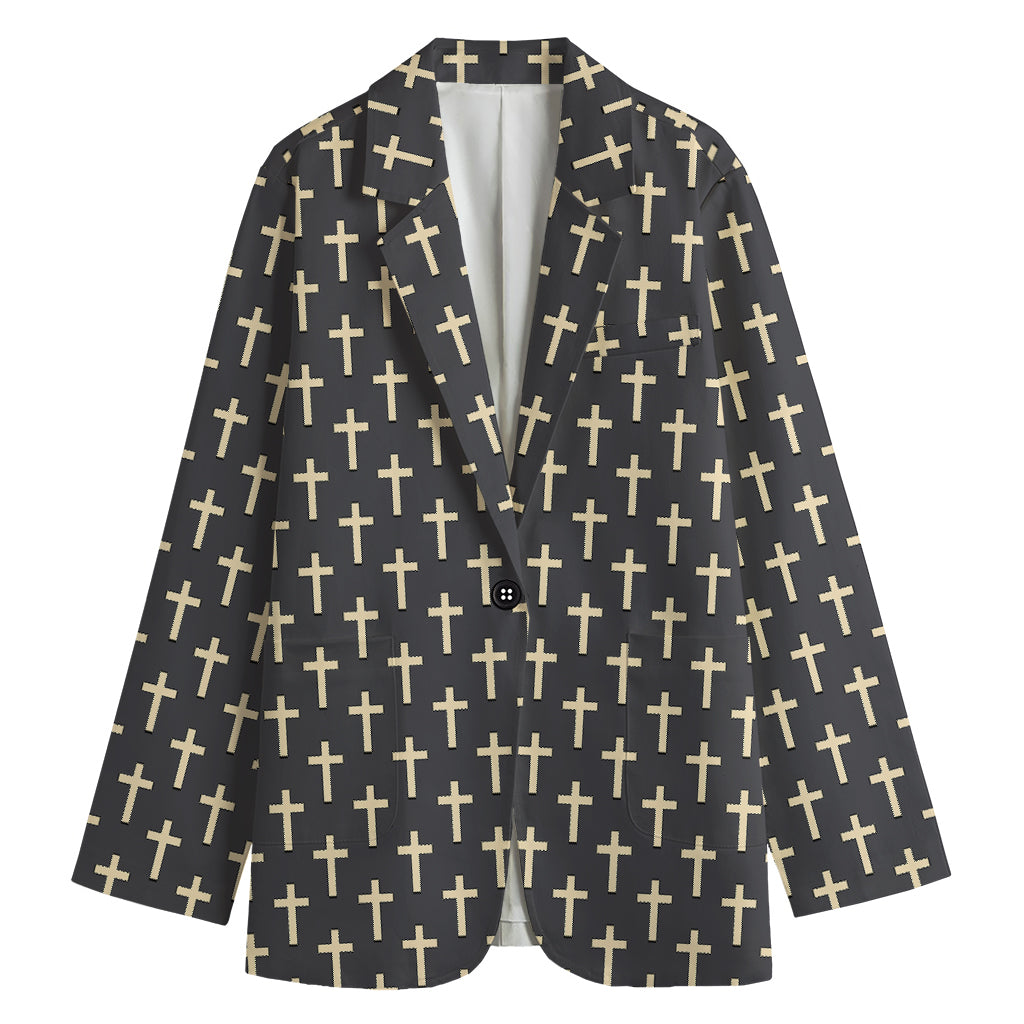 Christian Cross Pattern Print Women's Blazer