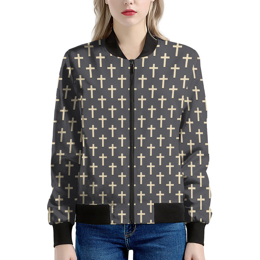 Christian Cross Pattern Print Women's Bomber Jacket