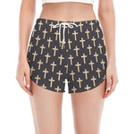 Christian Cross Pattern Print Women's Split Running Shorts