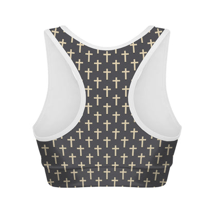 Christian Cross Pattern Print Women's Sports Bra