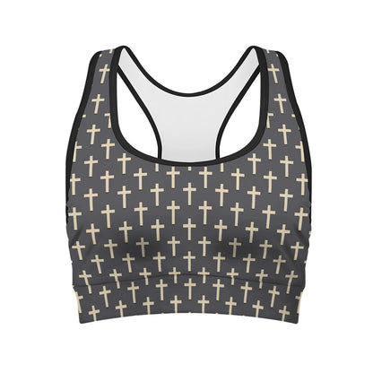 Christian Cross Pattern Print Women's Sports Bra