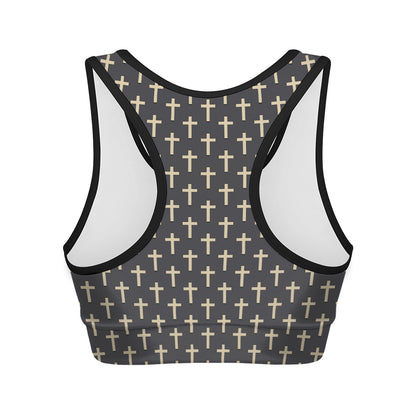 Christian Cross Pattern Print Women's Sports Bra
