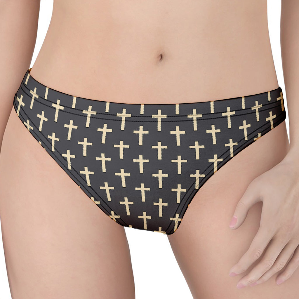 Christian Cross Pattern Print Women's Thong