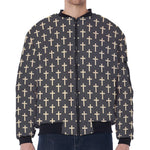 Christian Cross Pattern Print Zip Sleeve Bomber Jacket