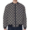 Christian Cross Pattern Print Zip Sleeve Bomber Jacket