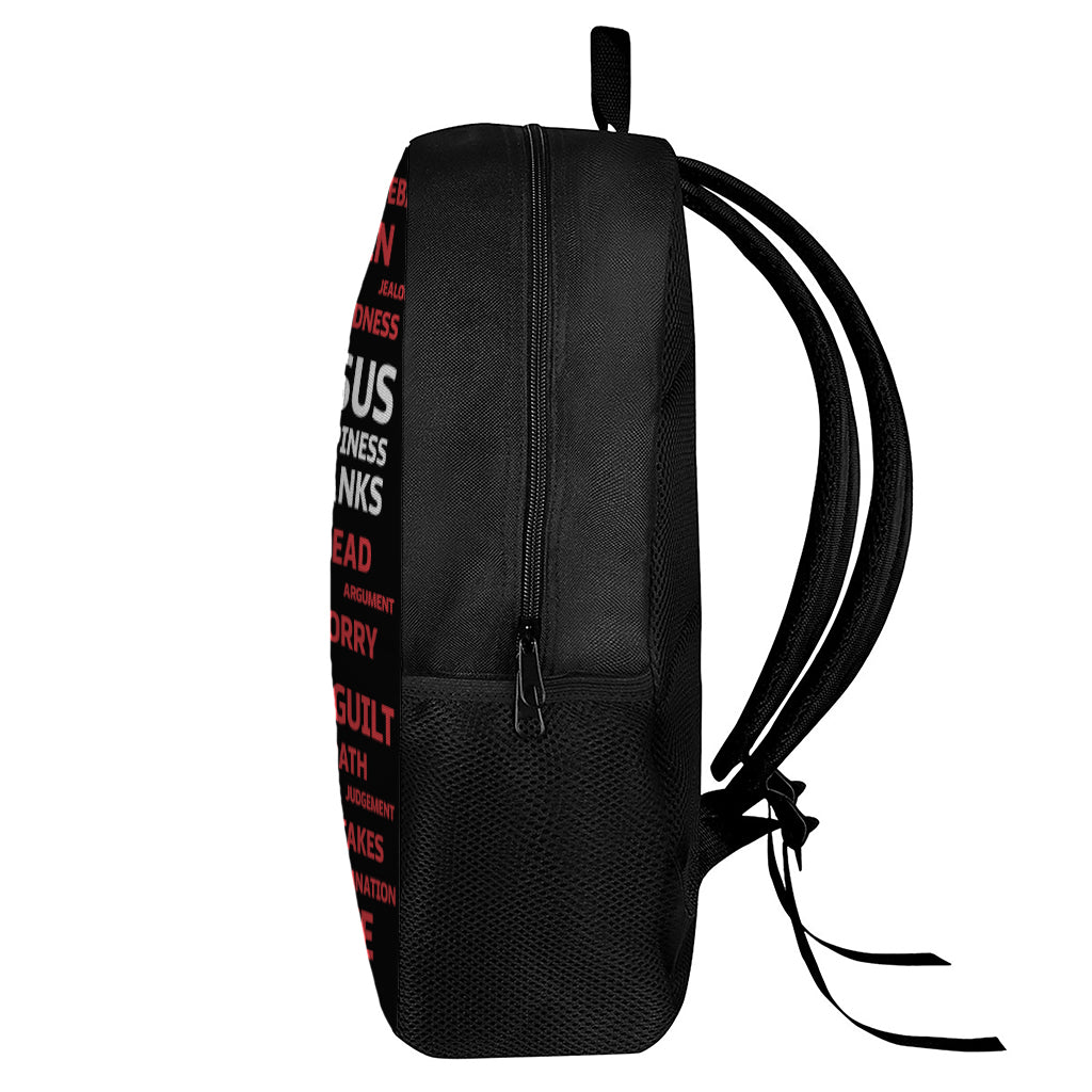 Christian Cross Religious Words Print 17 Inch Backpack