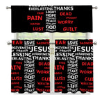 Christian Cross Religious Words Print 3 Piece Kitchen Curtains