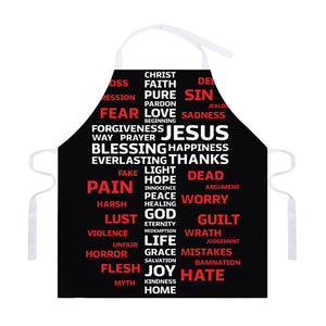 Christian Cross Religious Words Print Adjustable Apron