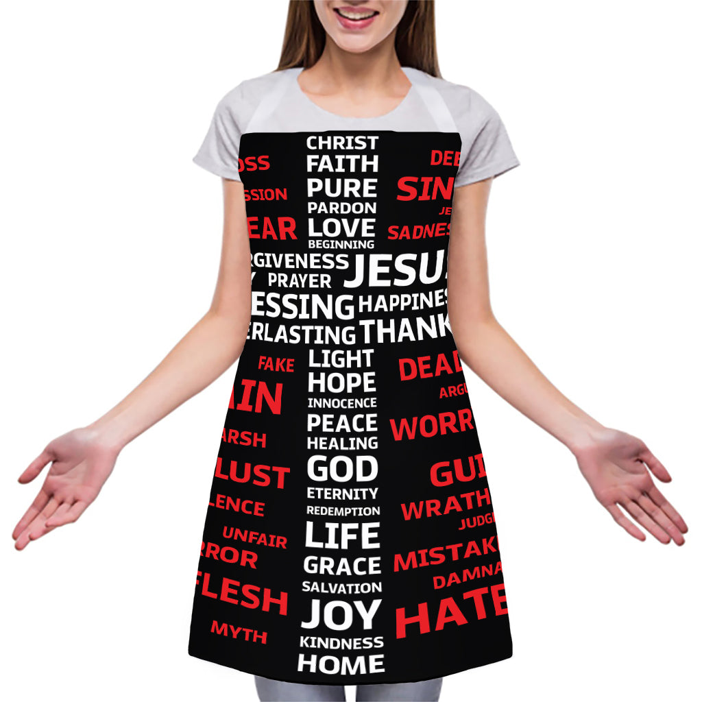 Christian Cross Religious Words Print Adjustable Apron