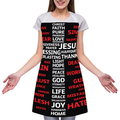 Christian Cross Religious Words Print Adjustable Apron