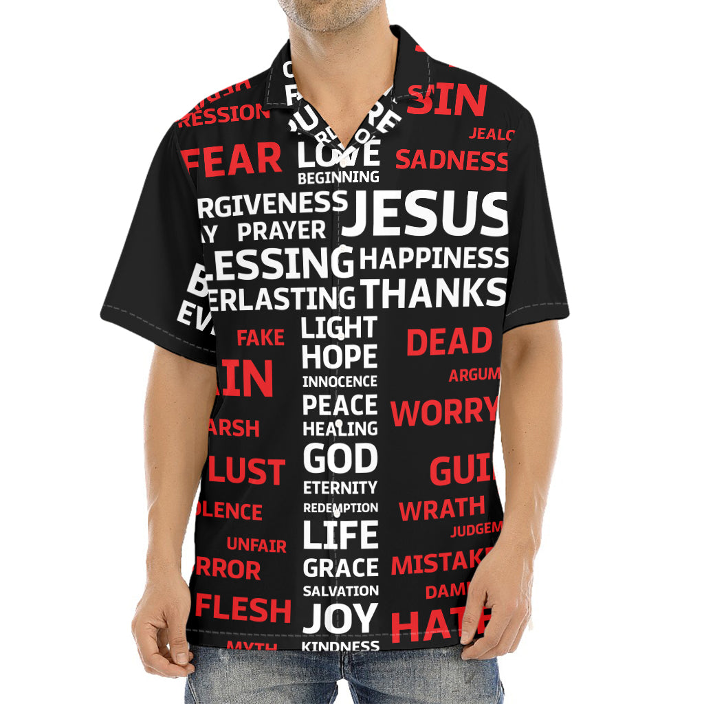 Christian Cross Religious Words Print Aloha Shirt