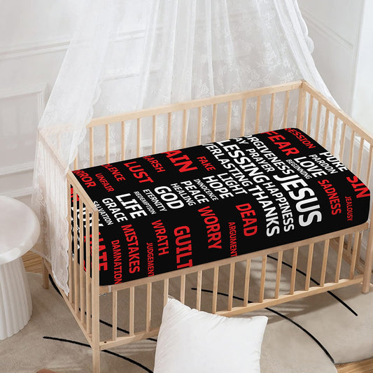 Christian Cross Religious Words Print Baby Crib Sheet