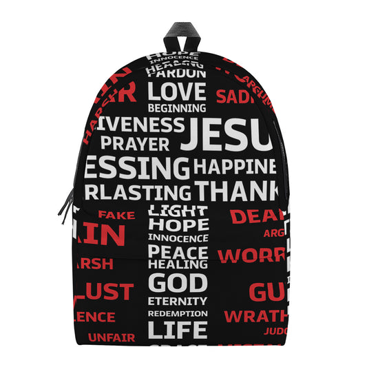 Christian Cross Religious Words Print Backpack