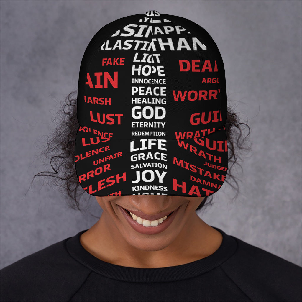 Christian Cross Religious Words Print Baseball Cap