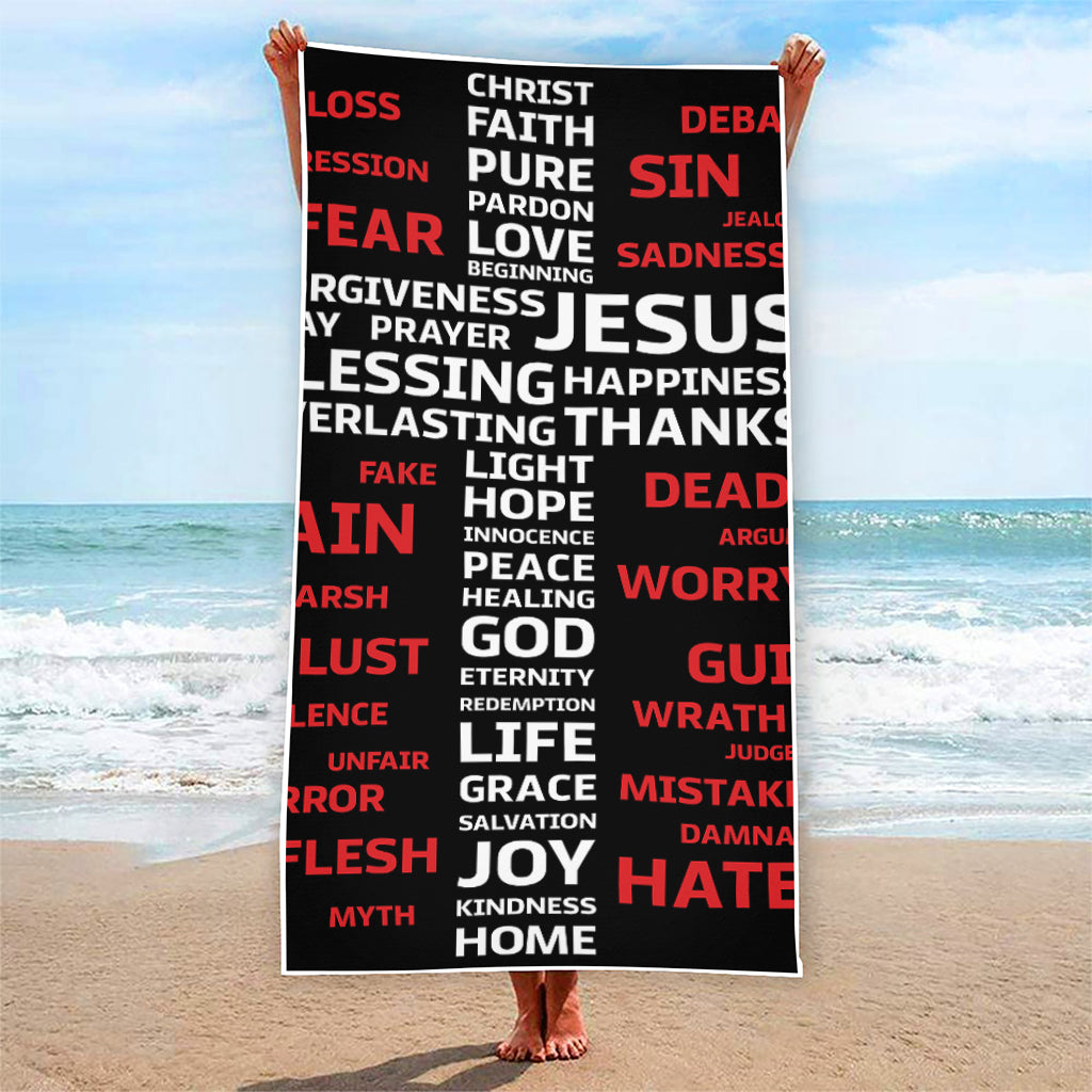 Christian Cross Religious Words Print Beach Towel