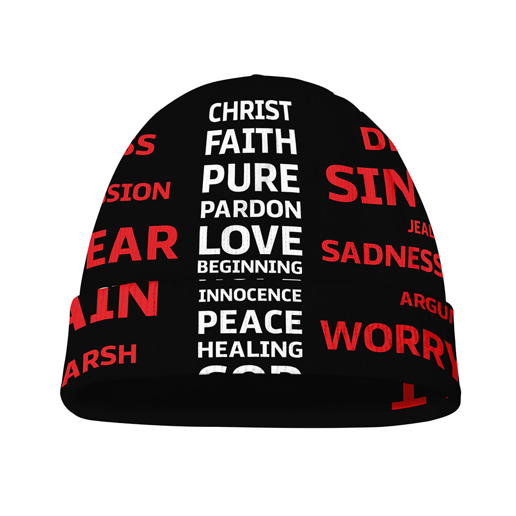 Christian Cross Religious Words Print Beanie