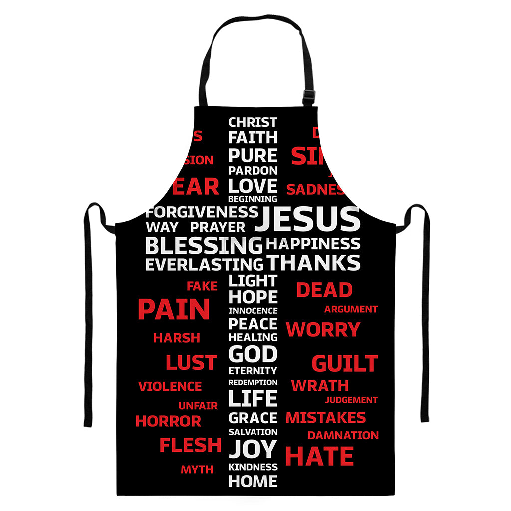 Christian Cross Religious Words Print Bib Apron With Pocket