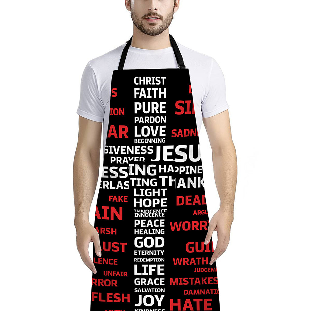 Christian Cross Religious Words Print Bib Apron With Pocket