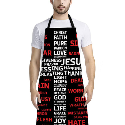 Christian Cross Religious Words Print Bib Apron With Pocket