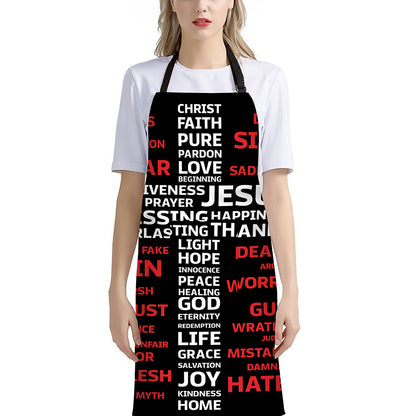 Christian Cross Religious Words Print Bib Apron With Pocket