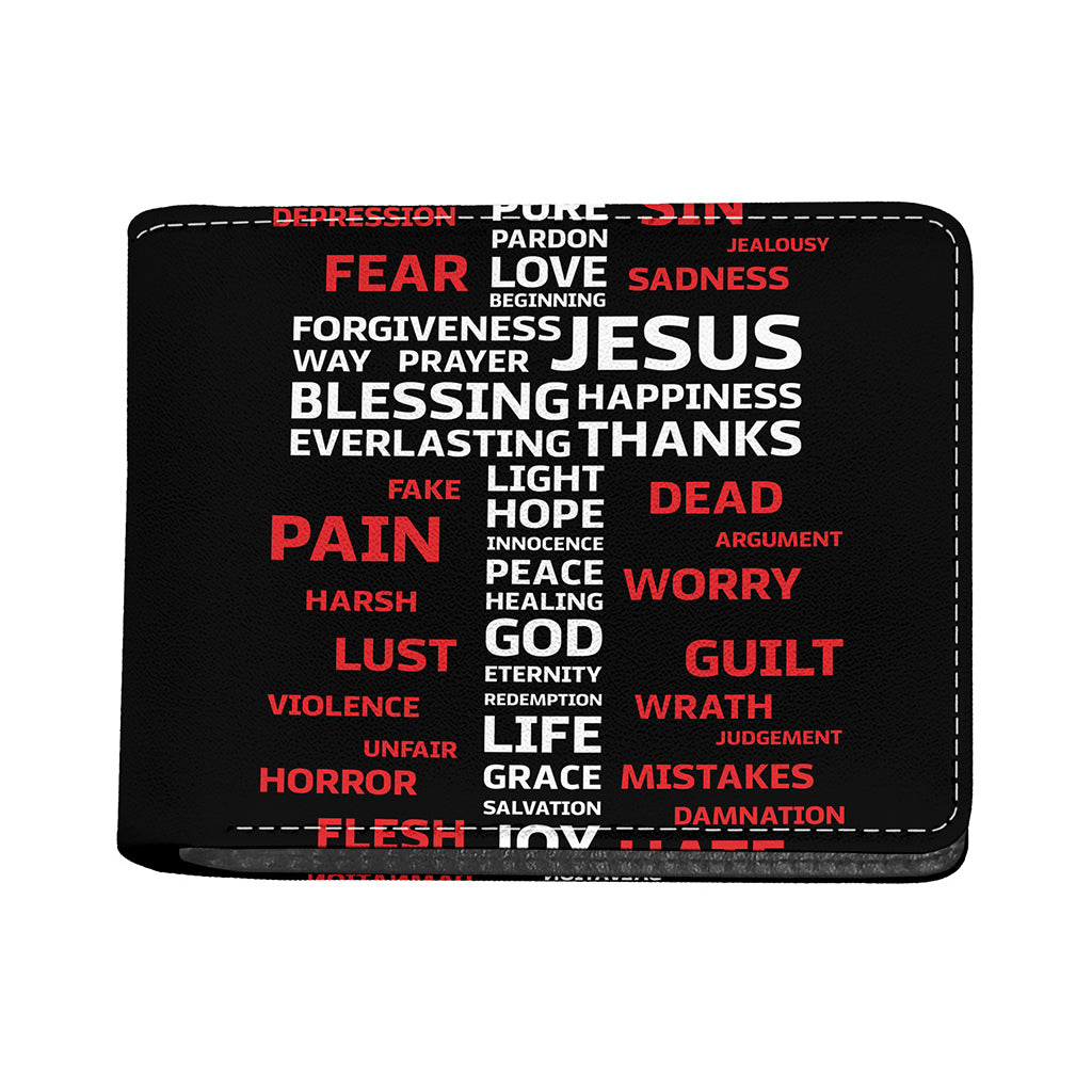 Christian Cross Religious Words Print Bifold Wallet