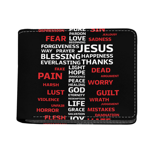 Christian Cross Religious Words Print Bifold Wallet