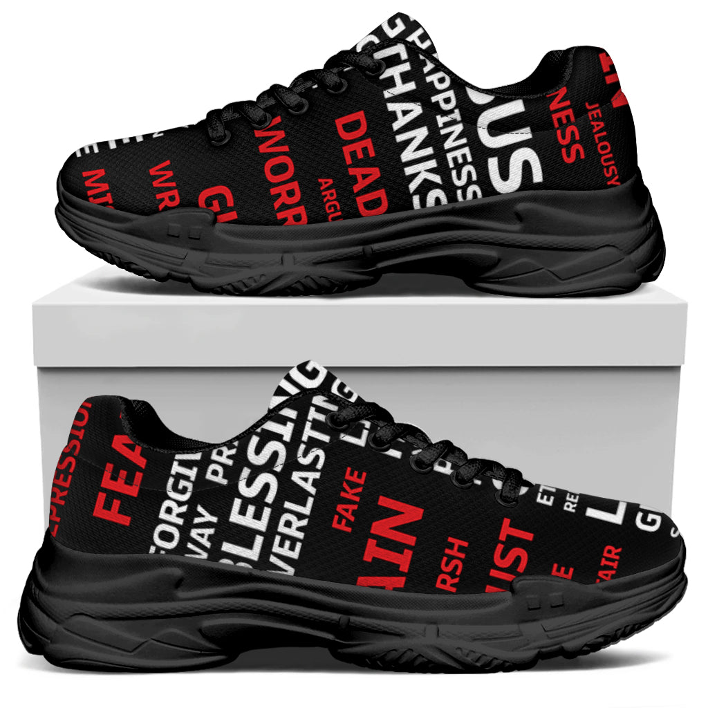 Christian Cross Religious Words Print Black Chunky Shoes