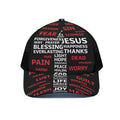 Christian Cross Religious Words Print Black Mesh Trucker Hat