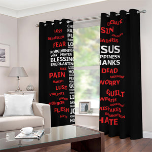 Christian Cross Religious Words Print Blackout Grommet Curtains