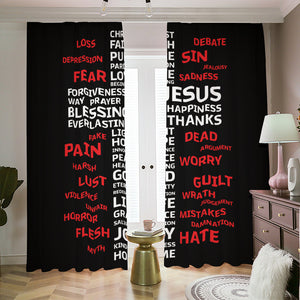 Christian Cross Religious Words Print Blackout Pencil Pleat Curtains