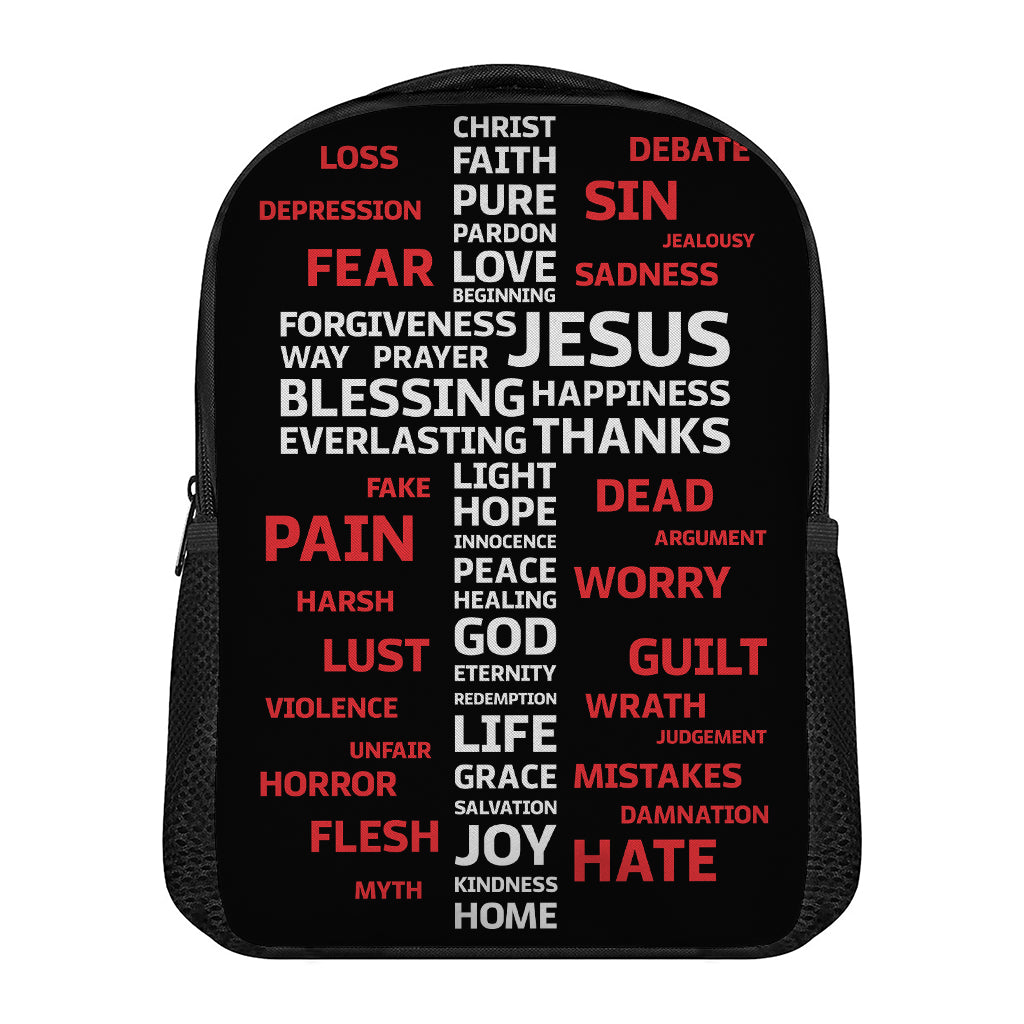 Christian Cross Religious Words Print Casual Backpack