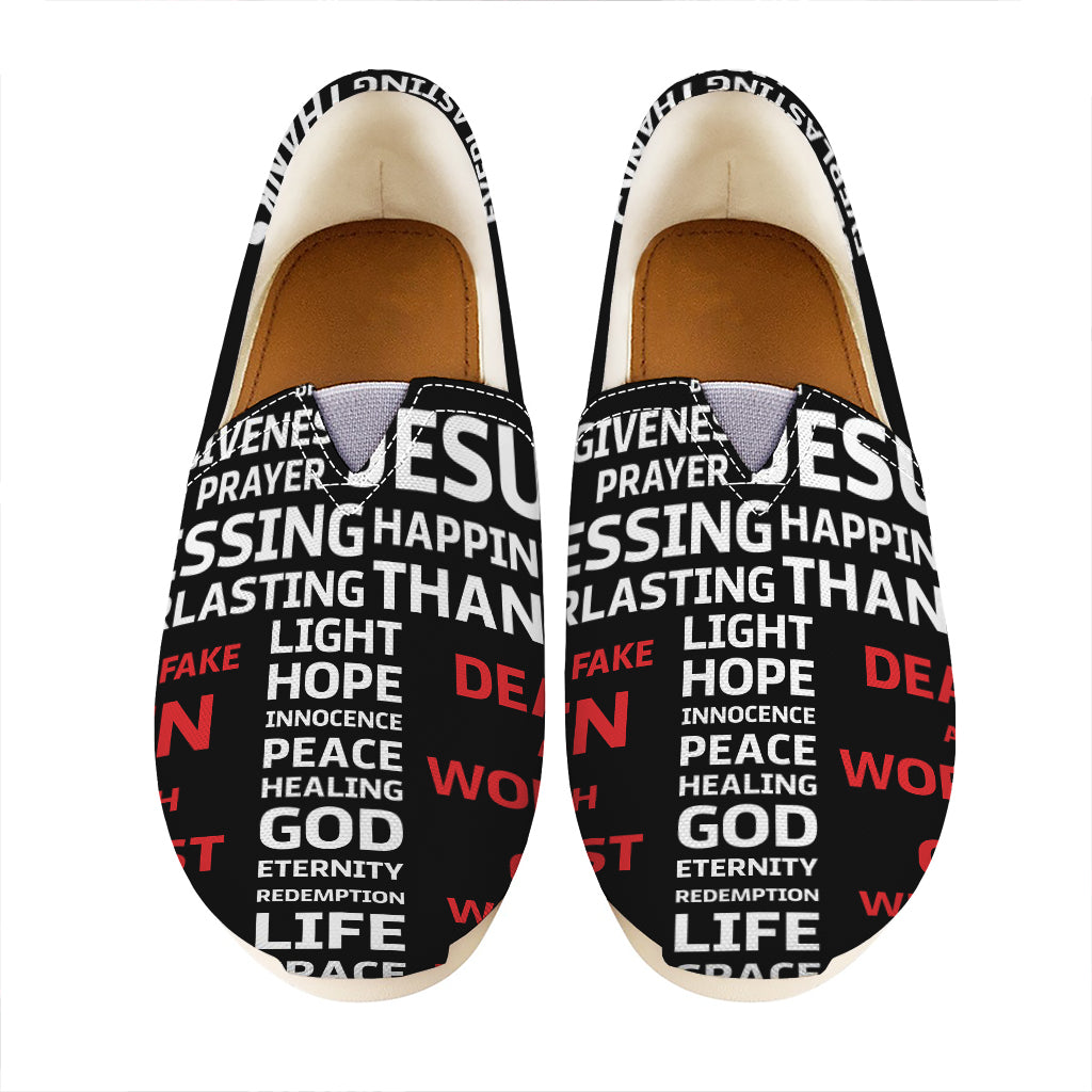 Christian Cross Religious Words Print Casual Shoes