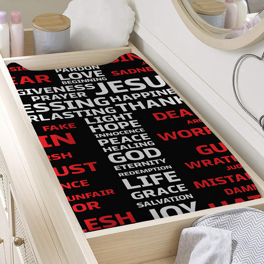 Christian Cross Religious Words Print Changing Pad Cover