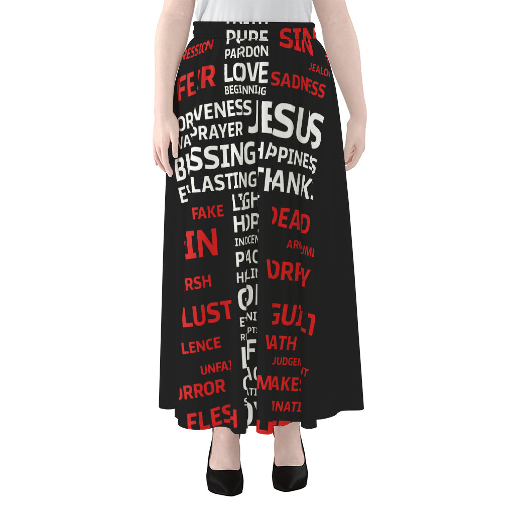 Christian Cross Religious Words Print Chiffon Maxi Skirt