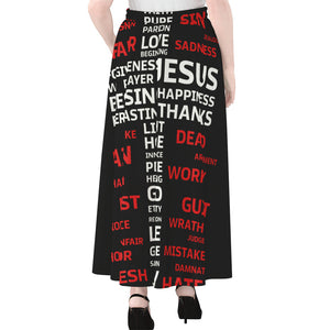 Christian Cross Religious Words Print Chiffon Maxi Skirt