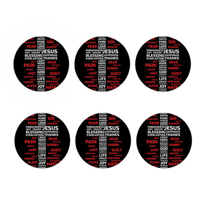 Christian Cross Religious Words Print Coaster Set