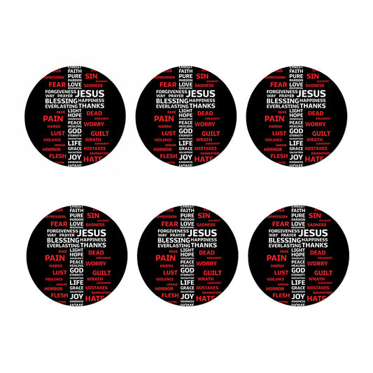 Christian Cross Religious Words Print Coaster Set