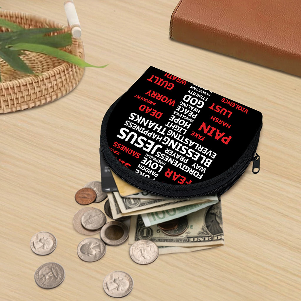 Christian Cross Religious Words Print Coin Purse