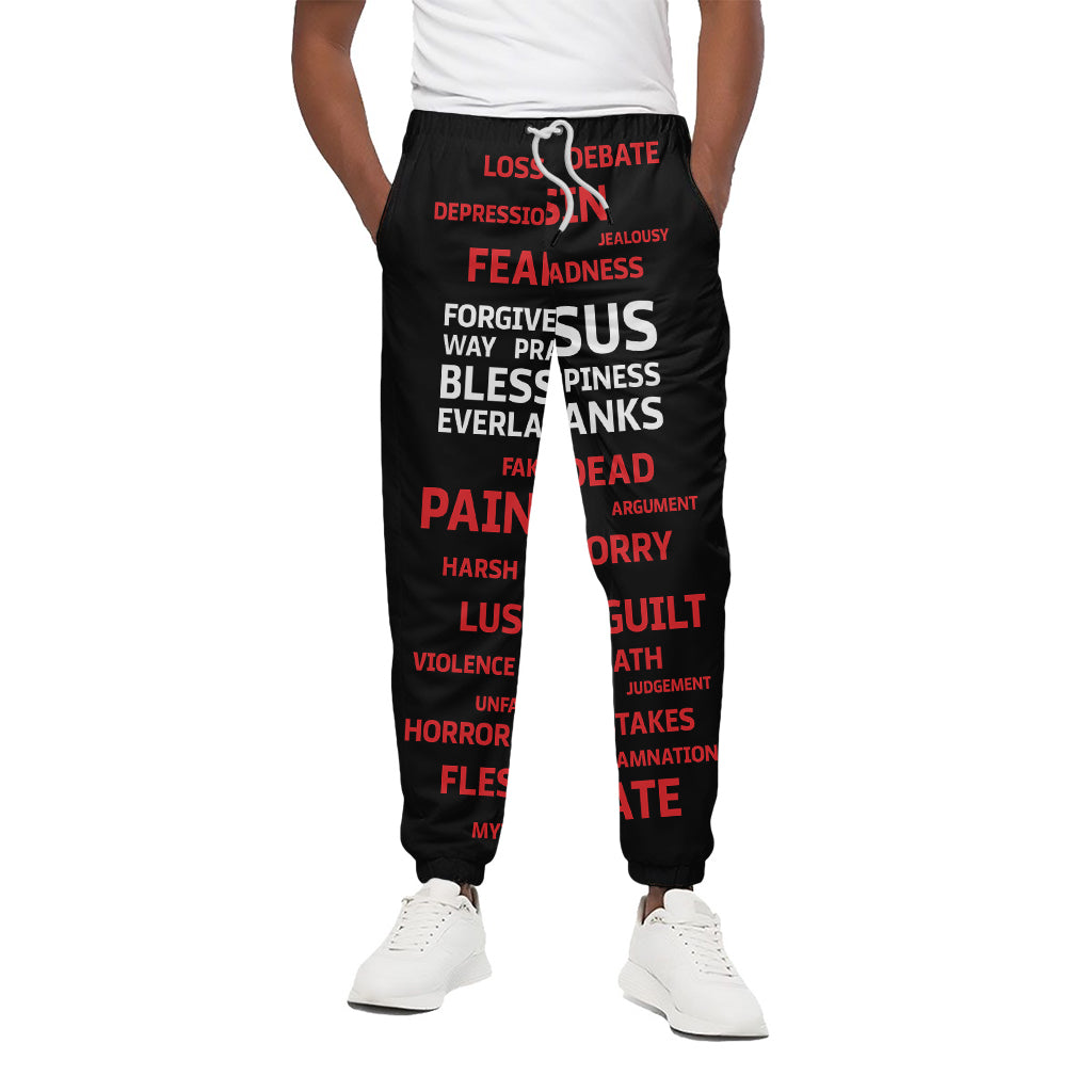 Christian Cross Religious Words Print Cotton Pants