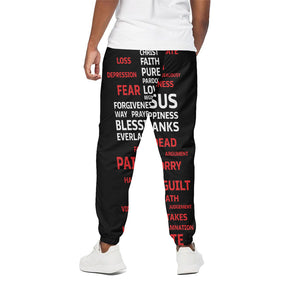 Christian Cross Religious Words Print Cotton Pants