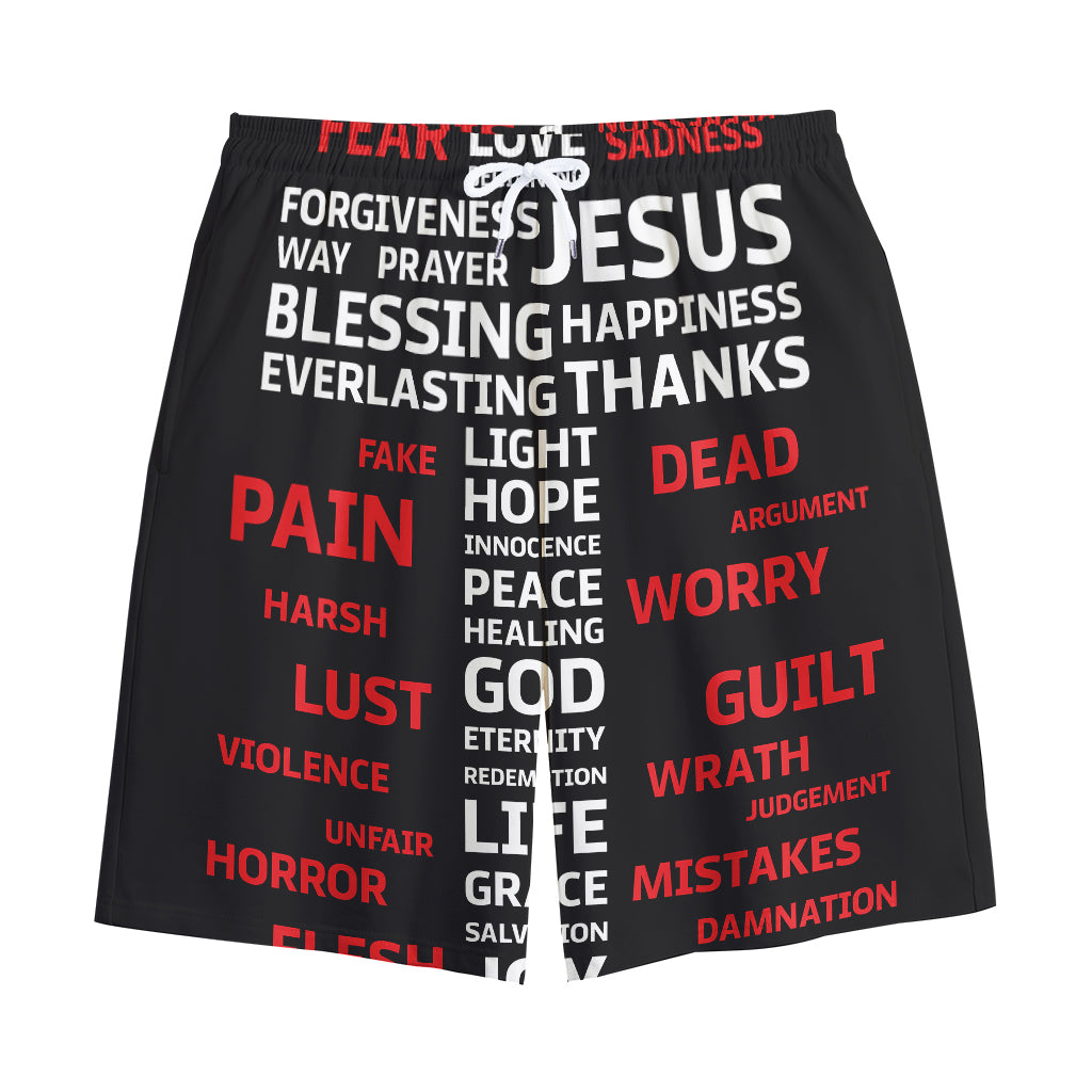 Christian Cross Religious Words Print Cotton Shorts